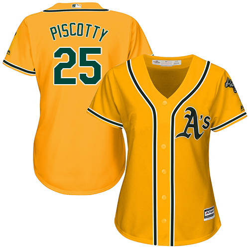 Athletics #25 Stephen Piscotty Gold Alternate Women's Stitched MLB Jersey - Click Image to Close